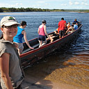 Płyniemy łodzią przez Lagunę Canaimy